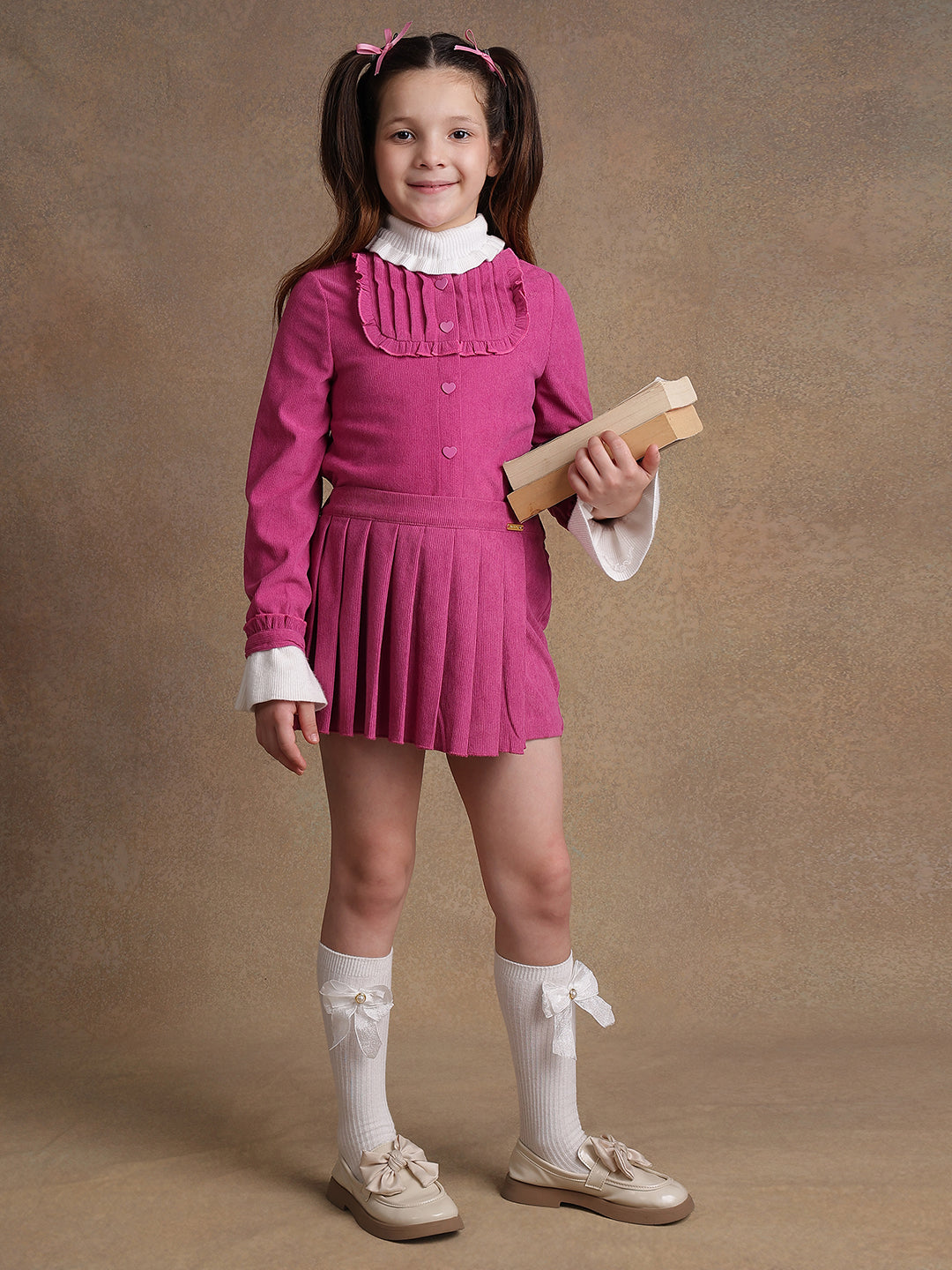 One Friday Kids Girls Pink Pleated Skorts