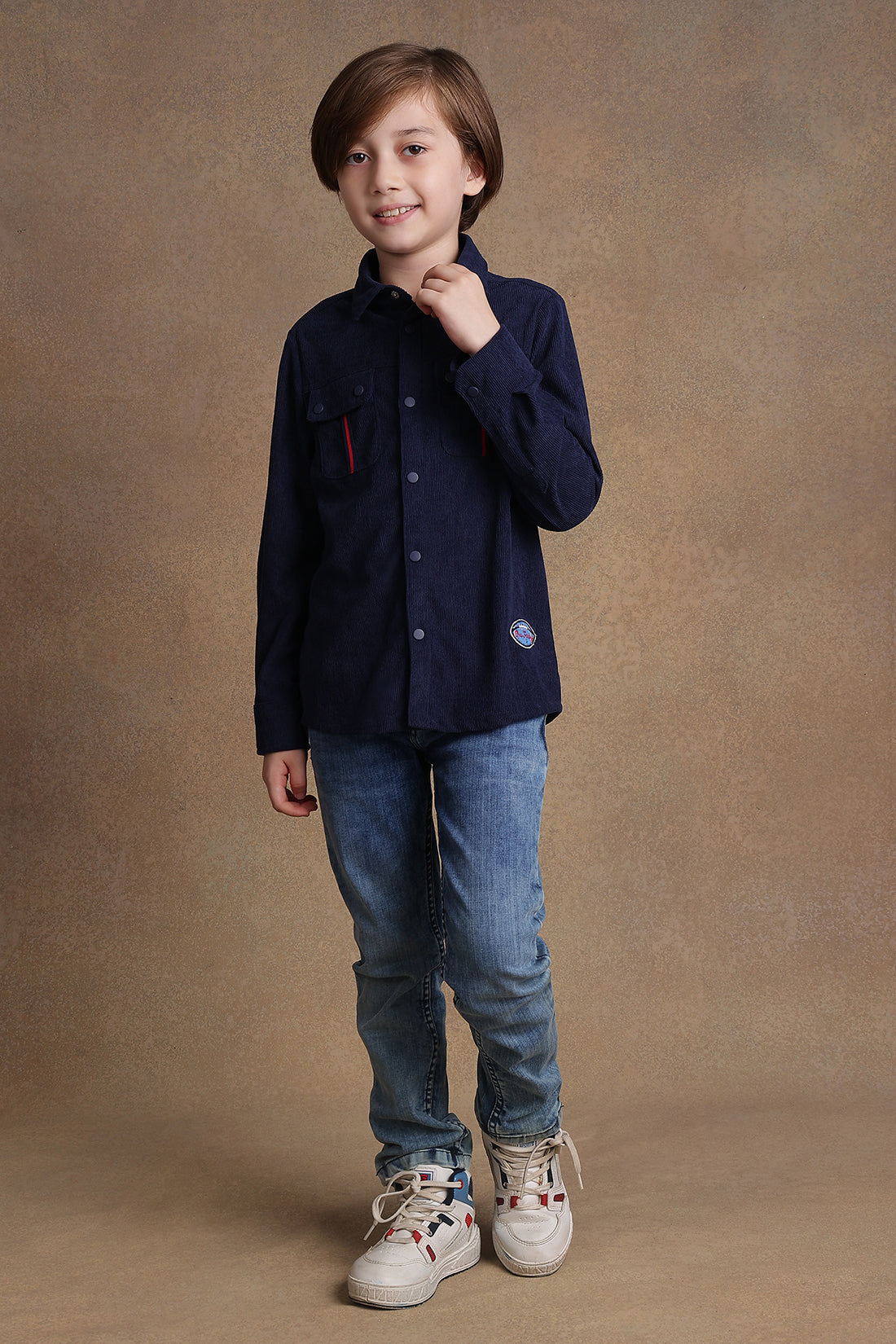 One Friday Kids Boys Navy Blue Corduroy Oversized Shirt