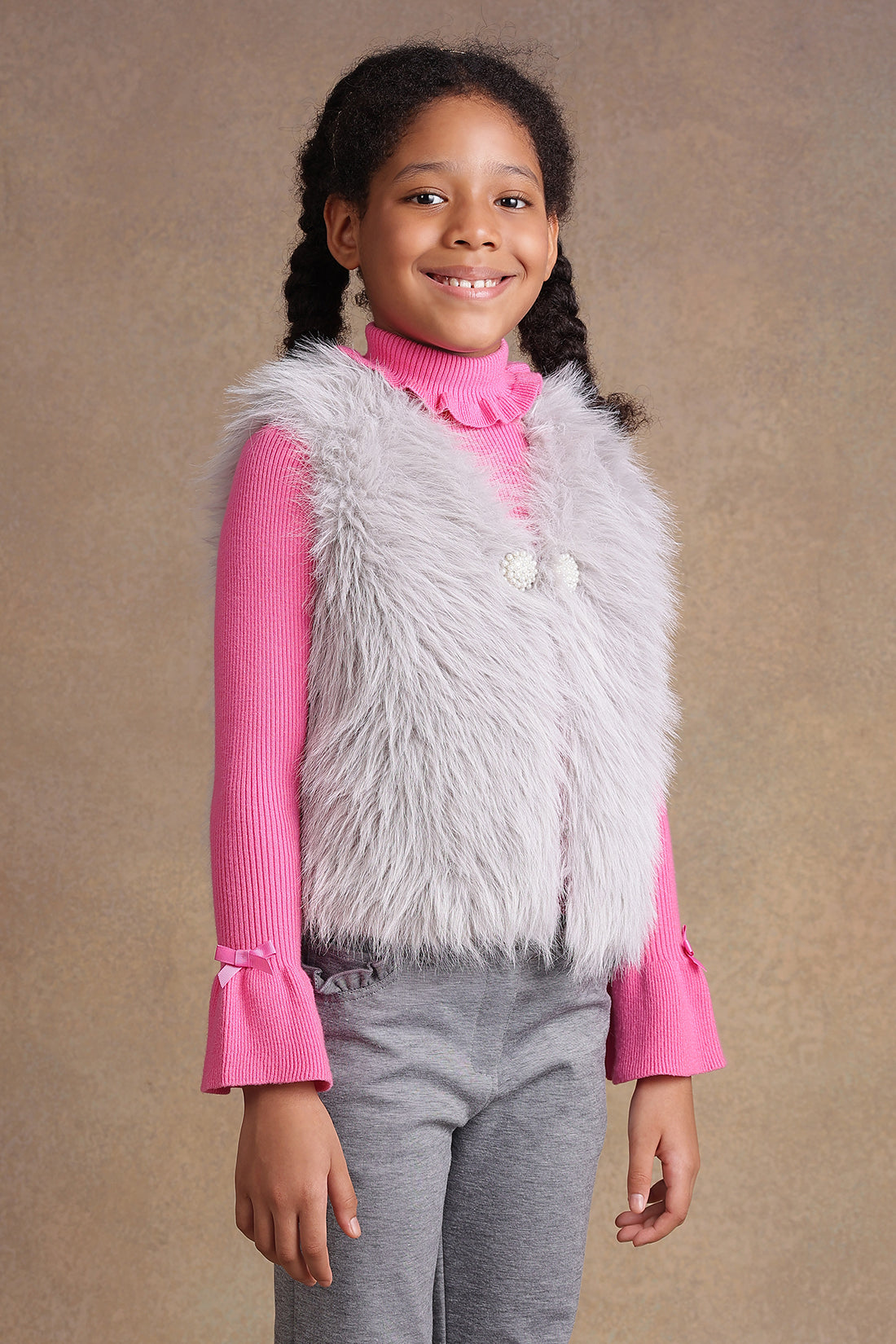 One Friday Kids Girls Grey Faux Fur Shrug