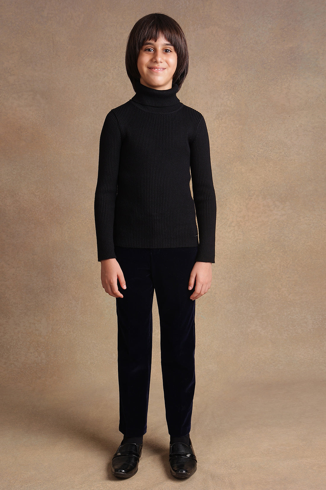 One Friday Kids Boys Black Solid Turtleneck Jumper