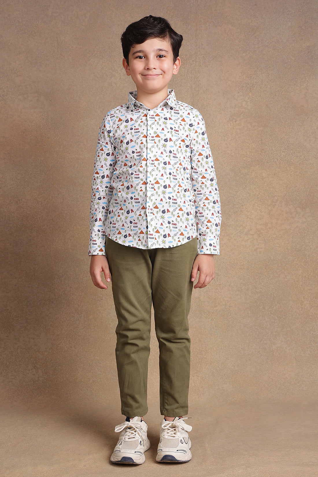 One Friday Kids Boys Off White Adventurer 100% Cotton Shirt