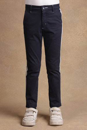 One Friday Kids Boys Navy Blue Solid Trouser