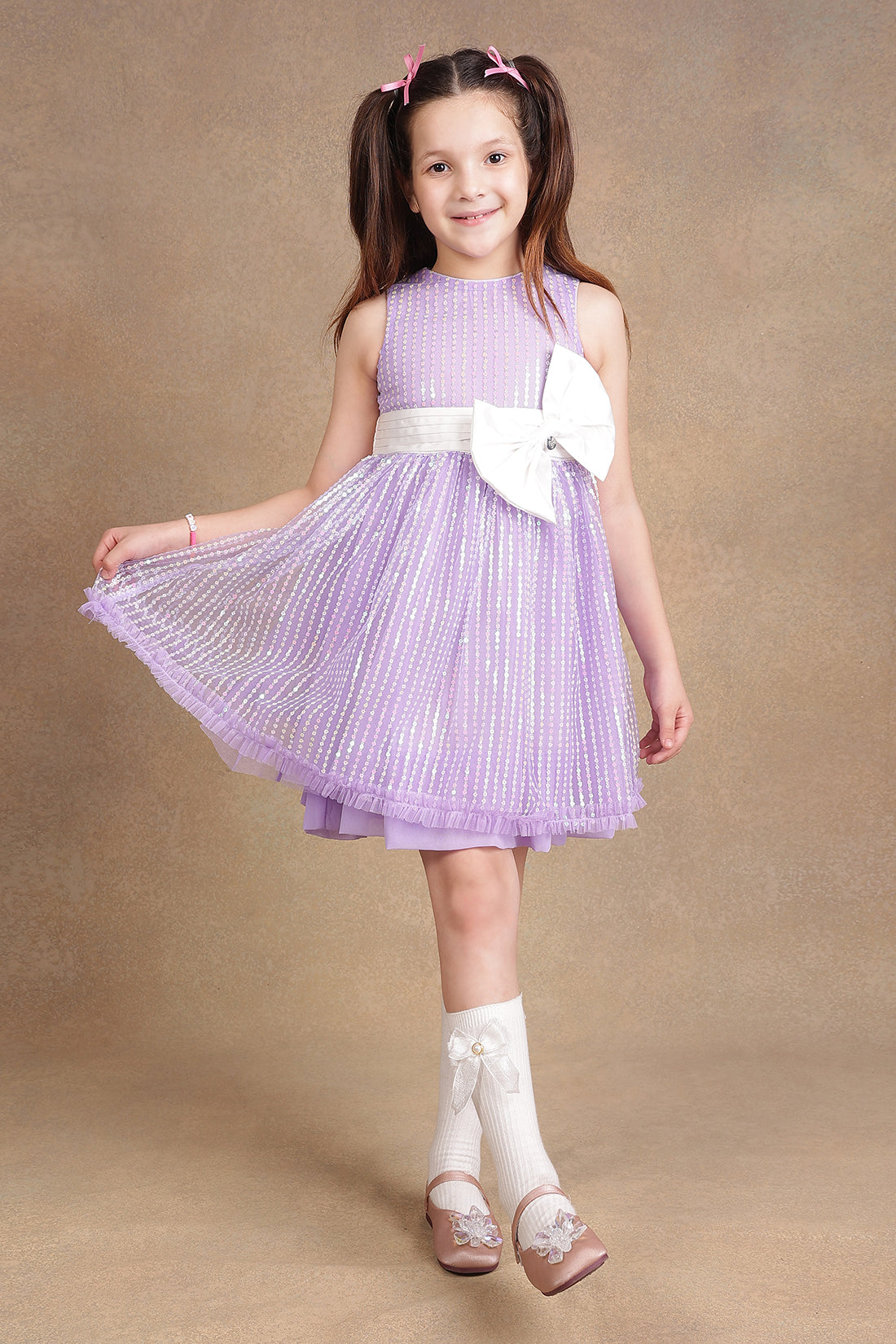 One Friday Kids Girls Lilac Soft-Sequined Dress