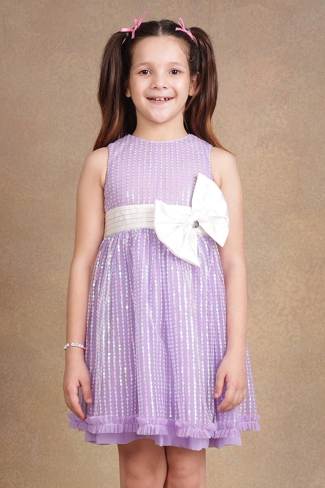 One Friday Kids Girls Lilac Soft-Sequined Dress