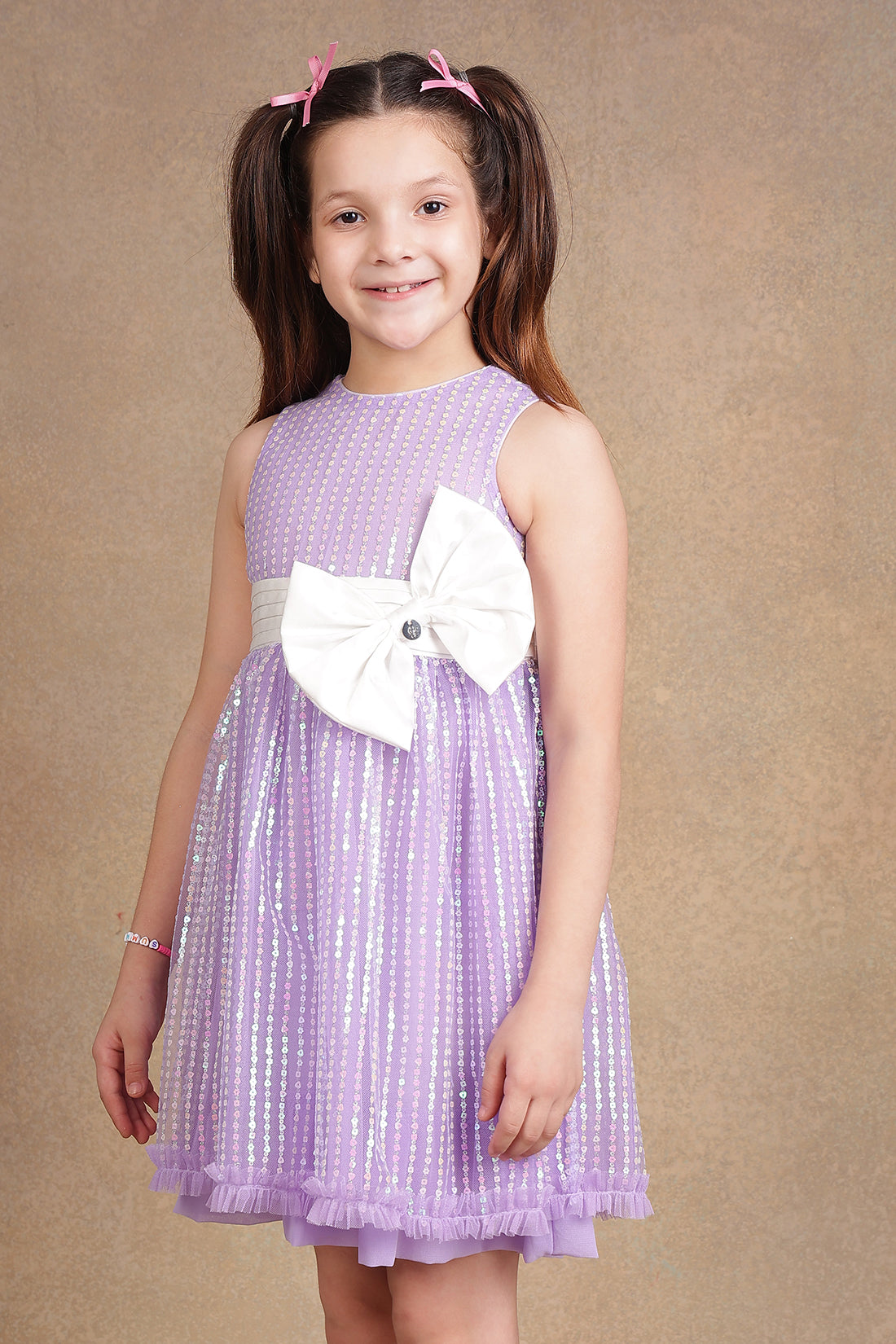 One Friday Kids Girls Lilac Soft-Sequined Dress