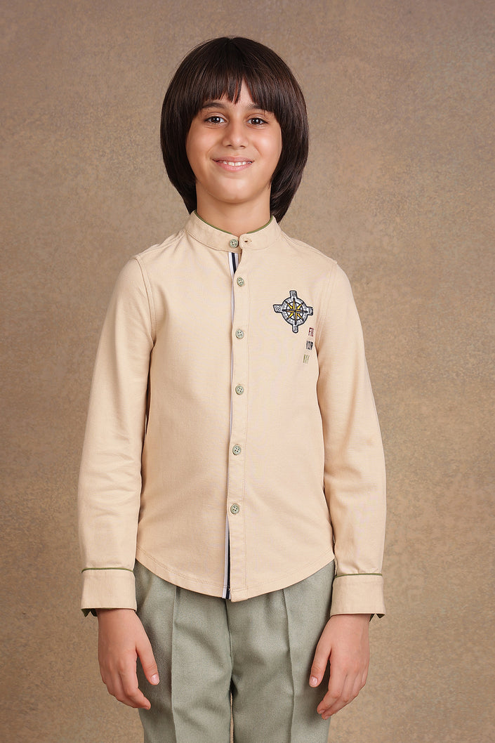 One Friday Kids Boys Beige Embroidered Shirt