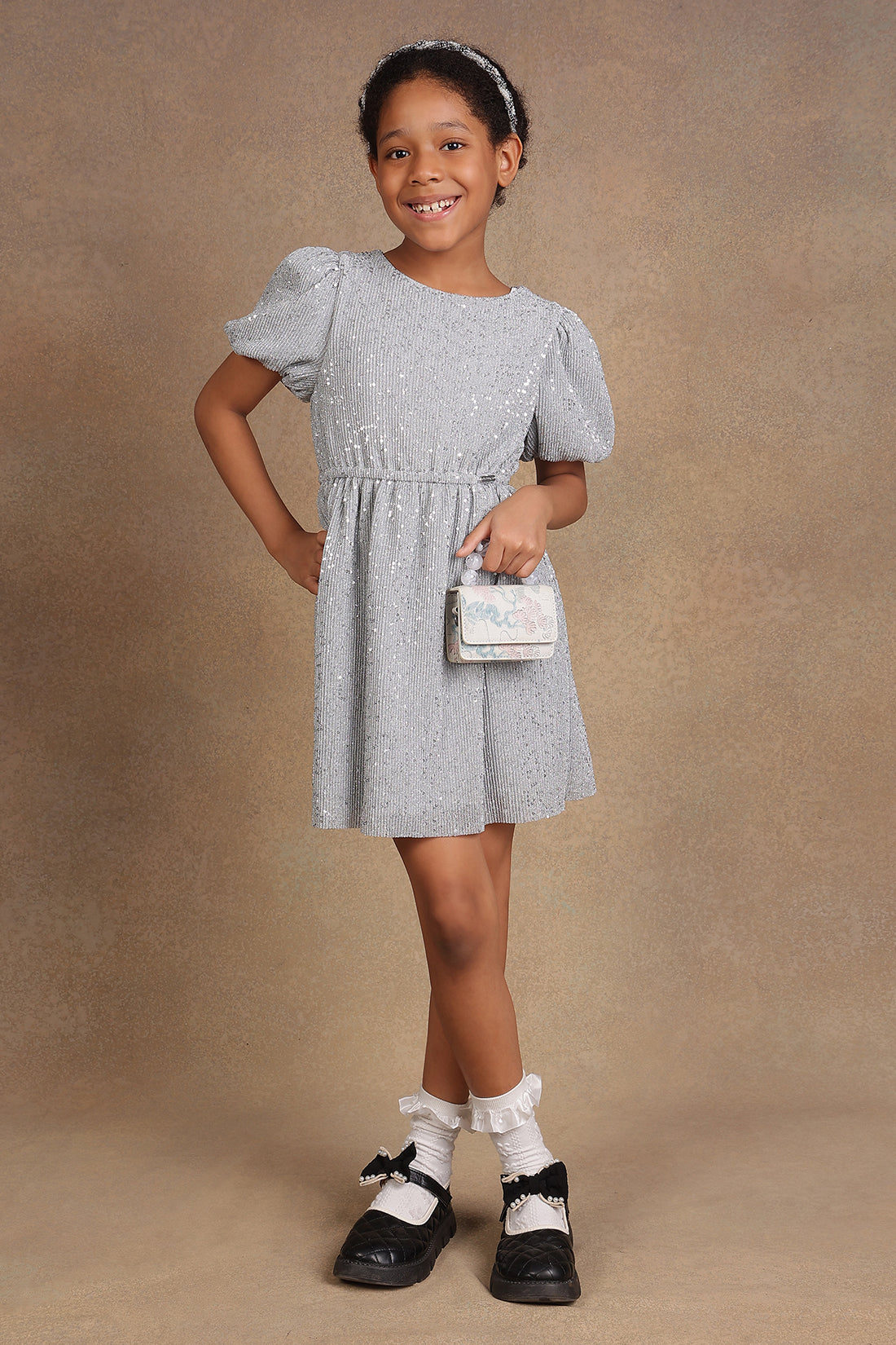 One Friday Kids Girls Silver Sequinned Dress