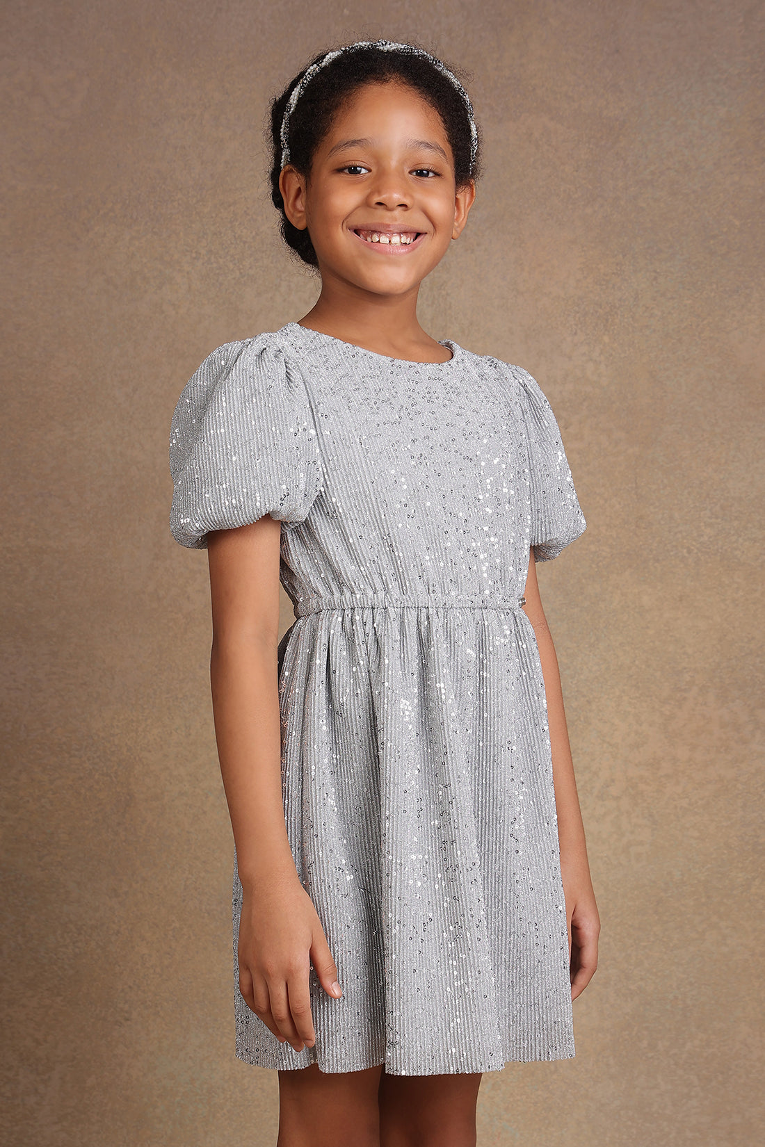 One Friday Kids Girls Silver Sequinned Dress