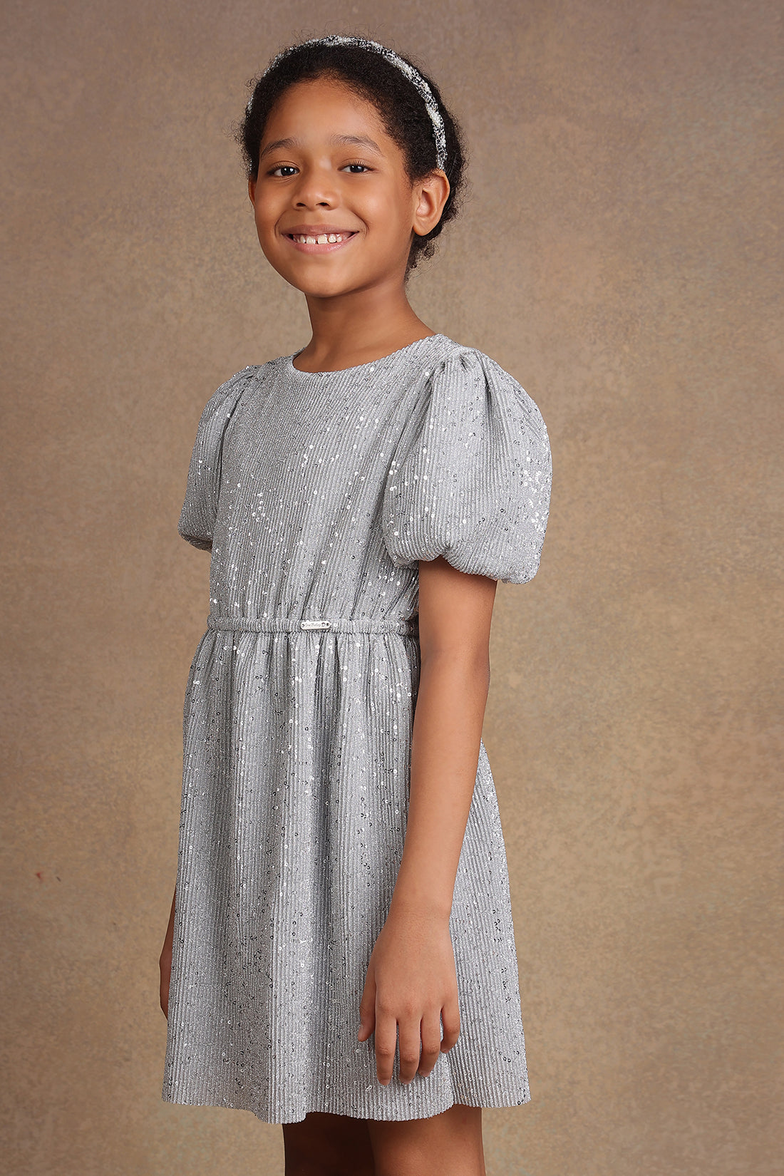 One Friday Kids Girls Silver Sequinned Dress