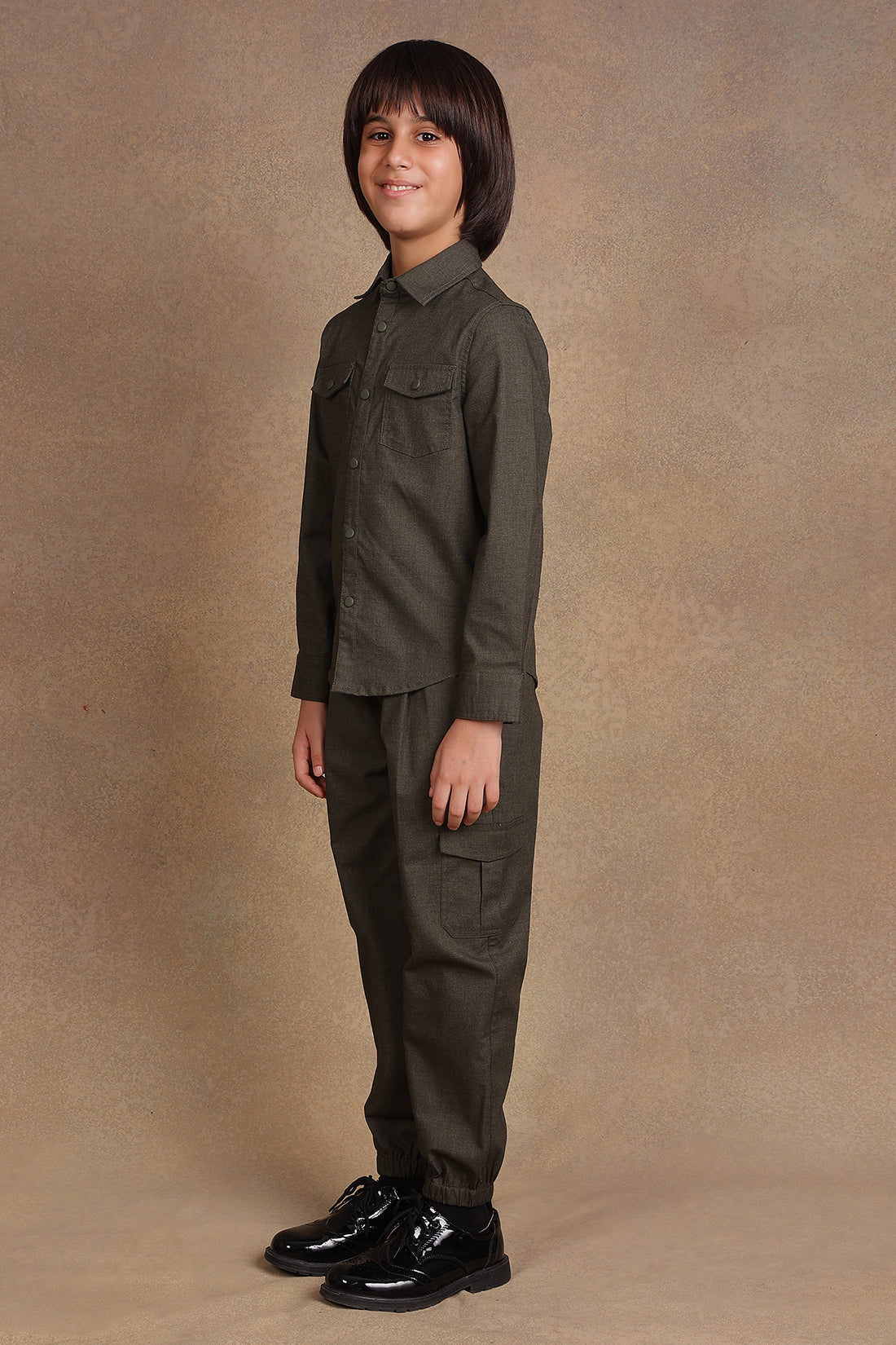 One Friday Kids Boys Olive Solid OverShirt