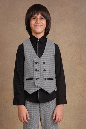 One Friday Kids Boys Black Checks Waist Coat