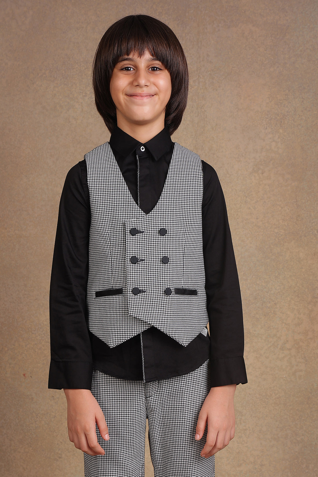 One Friday Kids Boys Black Checks Waist Coat