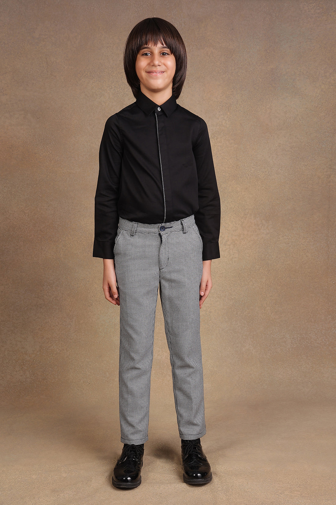 One Friday Kids Boys Black Checks Trouser