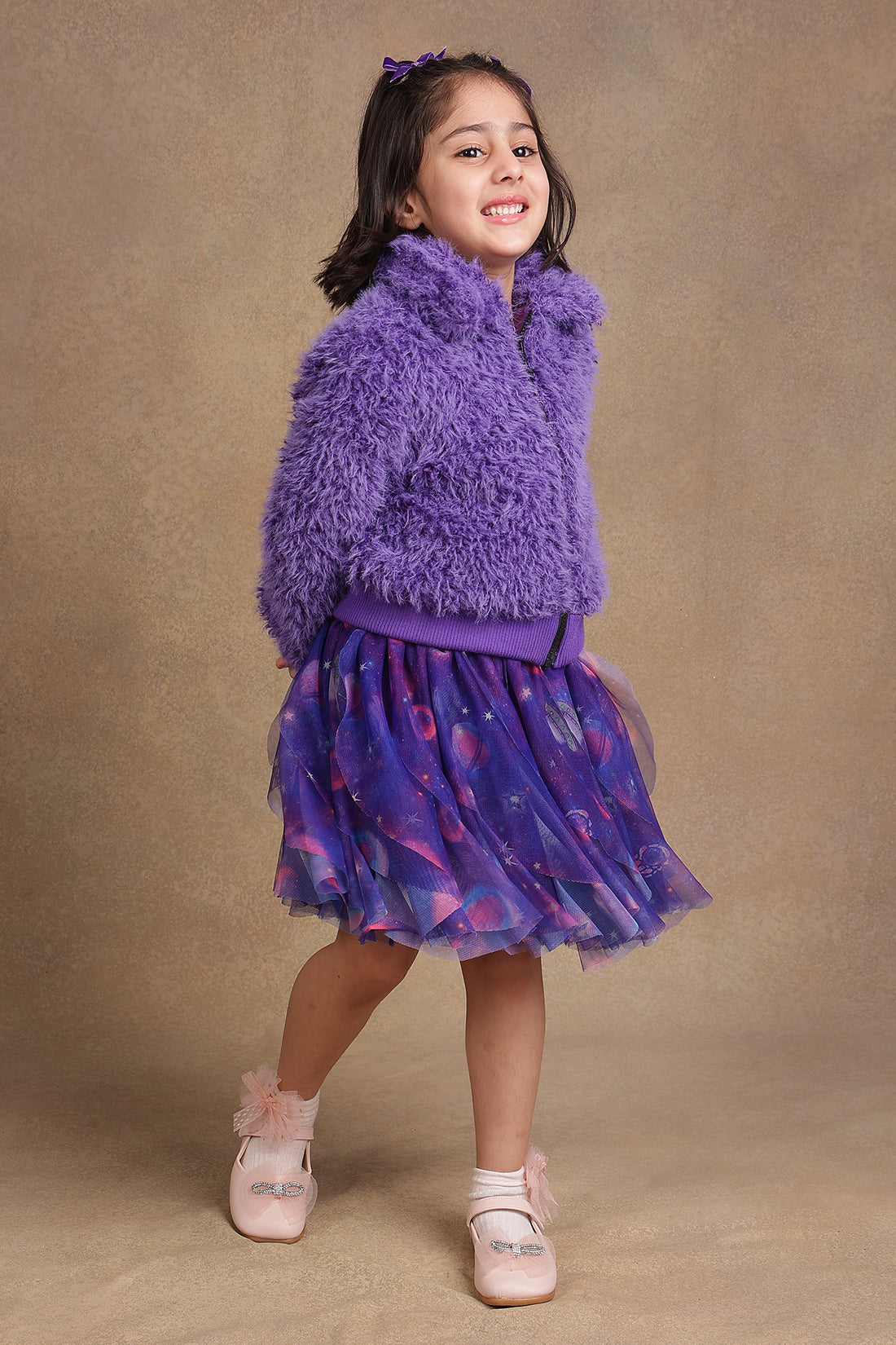 One Friday Kids Girls Purple Fur Jacket