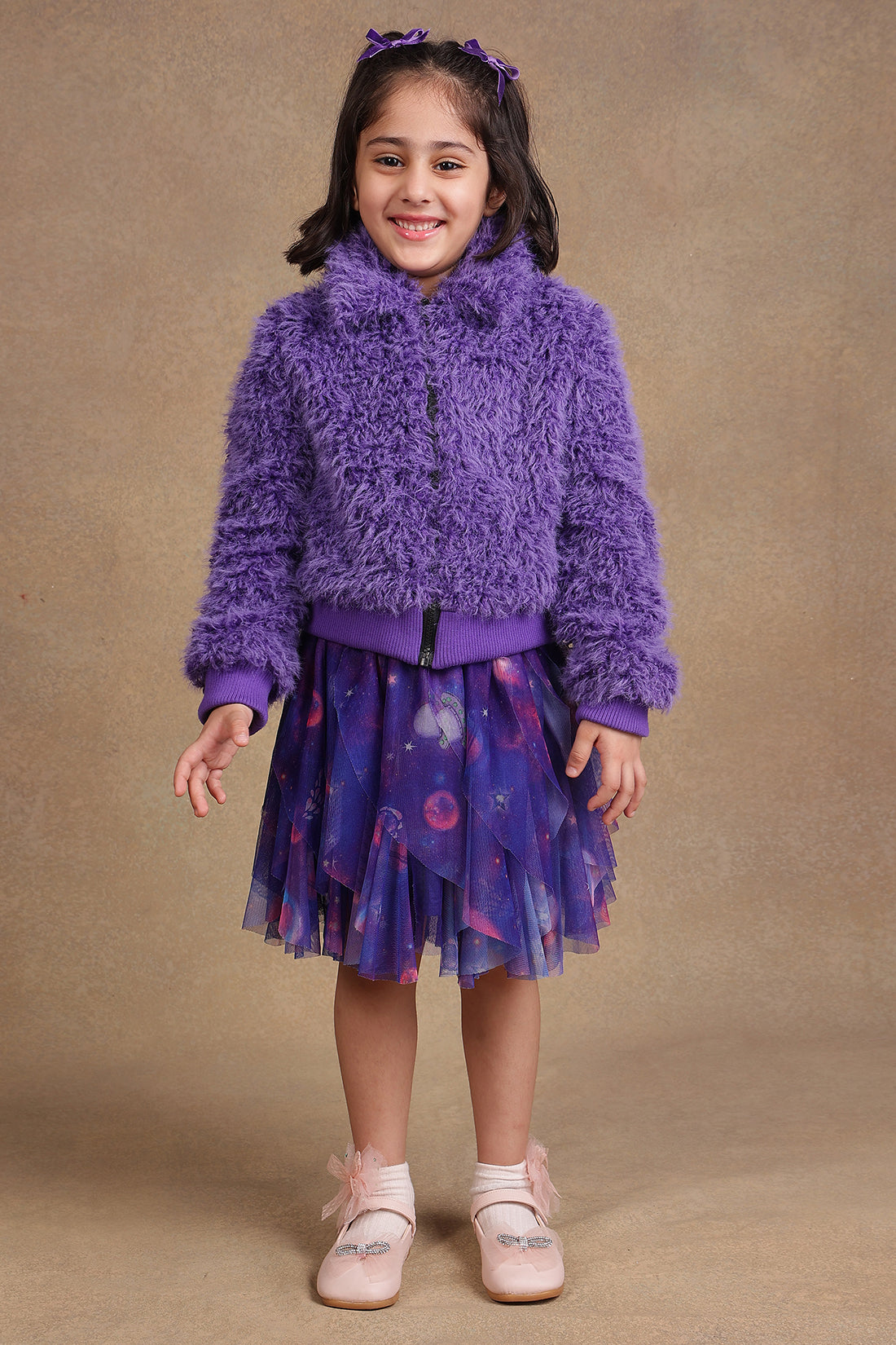 One Friday Kids Girls Purple Fur Jacket