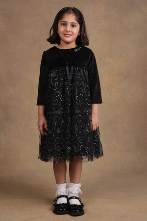 One Friday Kids Girls Black Glitter Heart W Sequence Dress