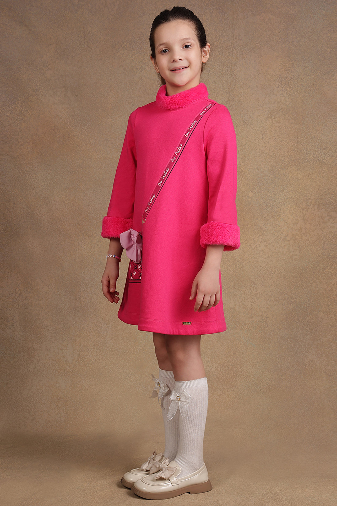 One Friday Kids Girls Pink Solid Dress