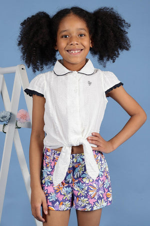 One Friday Kids Girls White 100% Cotton Cap Sleeves Top with Edge Lace - One Friday World