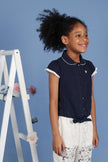 One Friday Kids Girls Navy Blue Cotton Cap Sleeves Top with Edge Lace - One Friday World