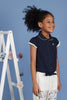 One Friday Kids Girls Navy Blue Cotton Cap Sleeves Top with Edge Lace - One Friday World