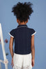 One Friday Kids Girls Navy Blue Cotton Cap Sleeves Top with Edge Lace - One Friday World