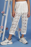 One Friday Kids Girls Off White Cotton Laced Jogger - One Friday World