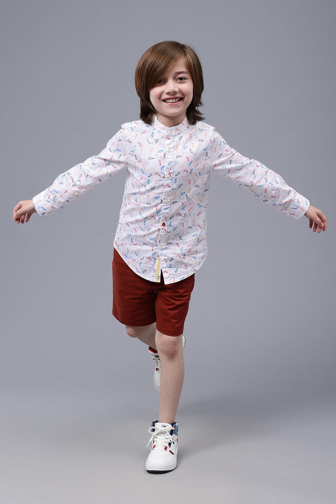 One Friday Kids Boys White Cotton Full Sleeves Shirt - One Friday World