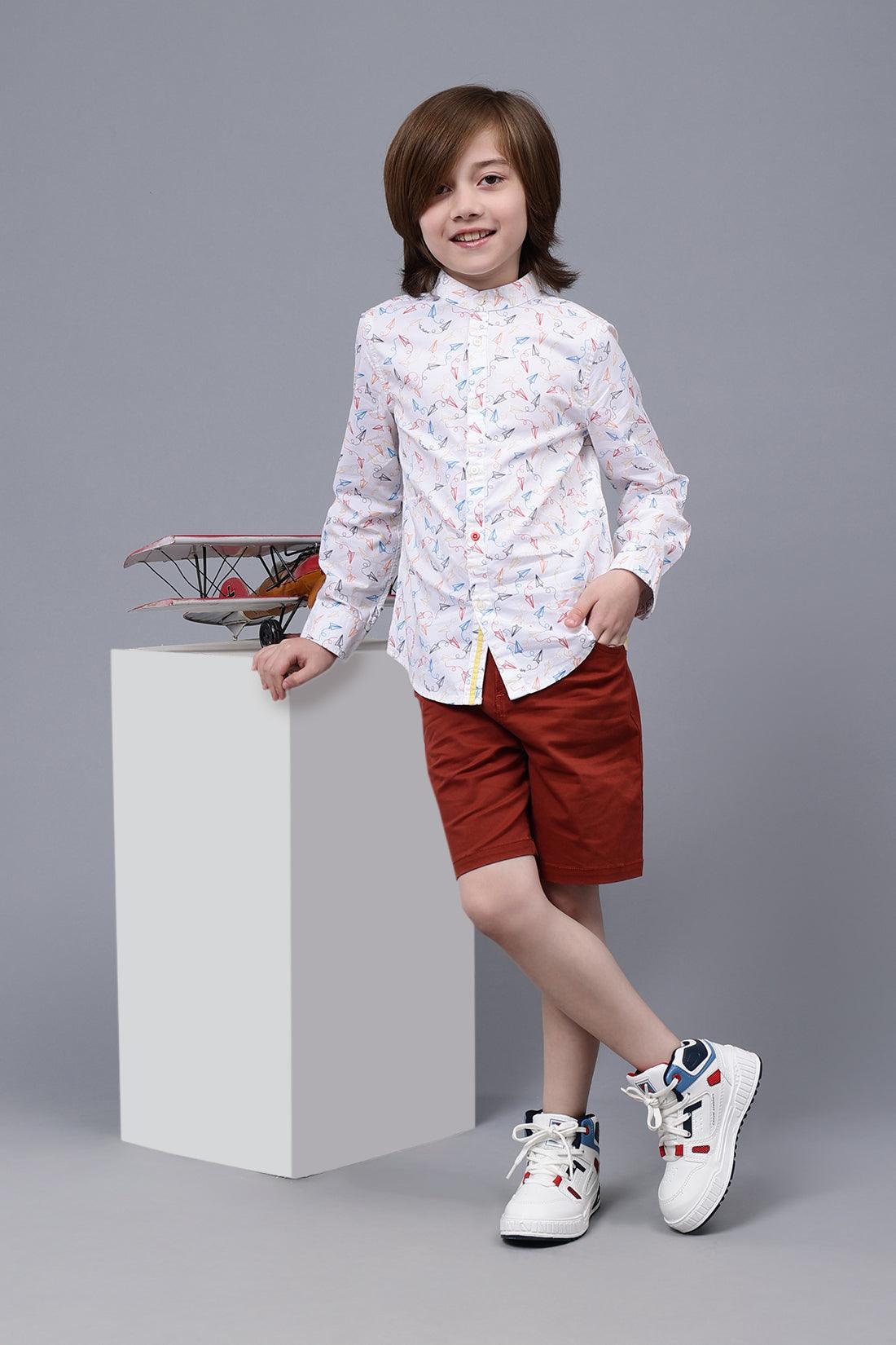 One Friday Kids Boys White Cotton Full Sleeves Shirt - One Friday World