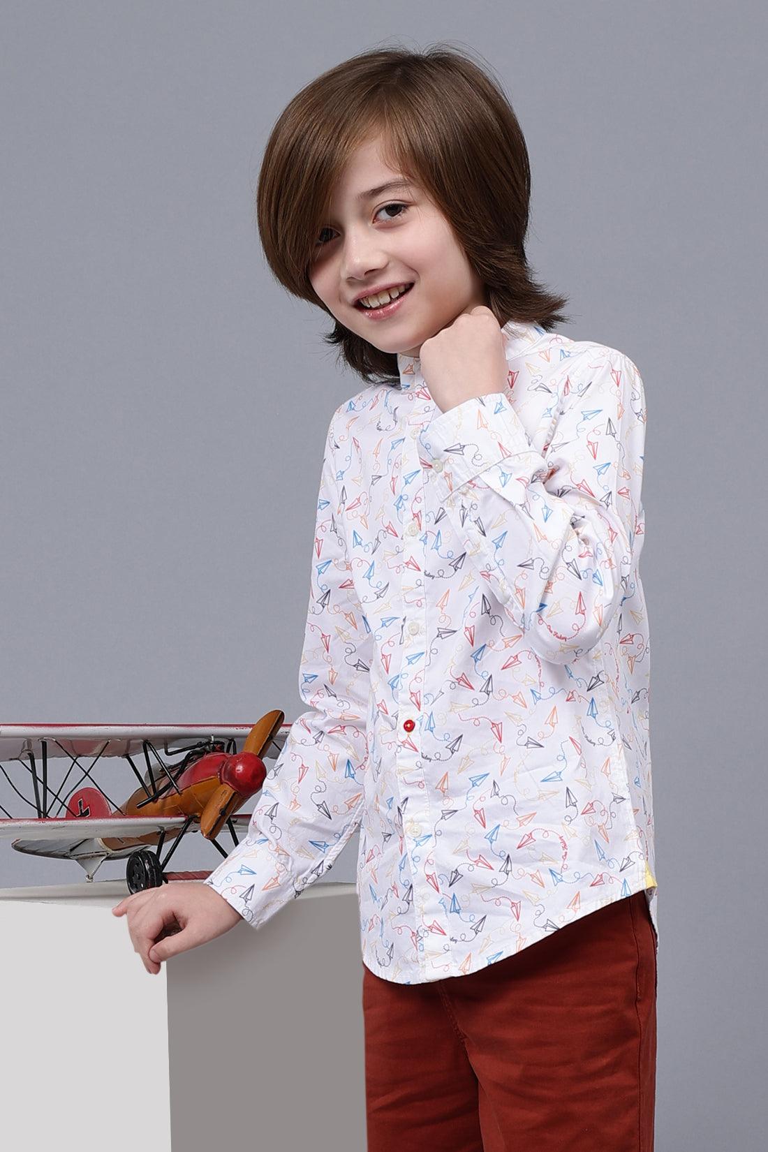 One Friday Kids Boys White Cotton Full Sleeves Shirt - One Friday World