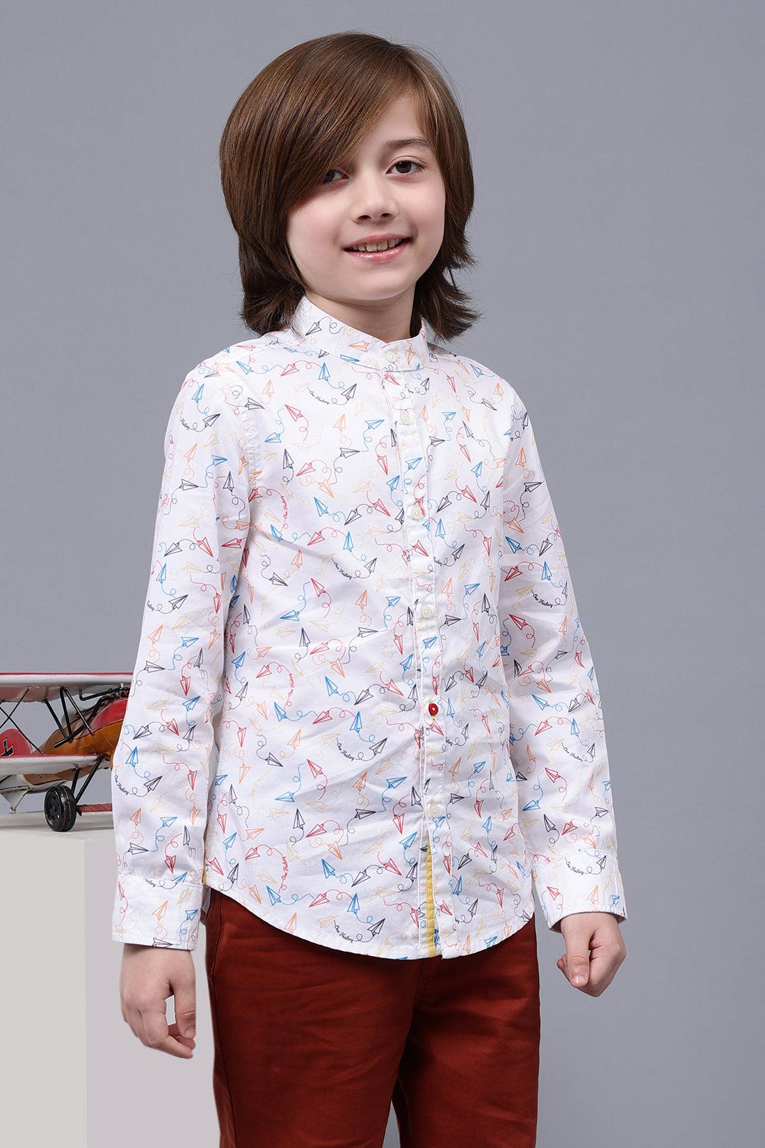 One Friday Kids Boys White Cotton Full Sleeves Shirt - One Friday World