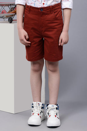 One Friday Kids Boys Brown Cotton Solid Short - One Friday World