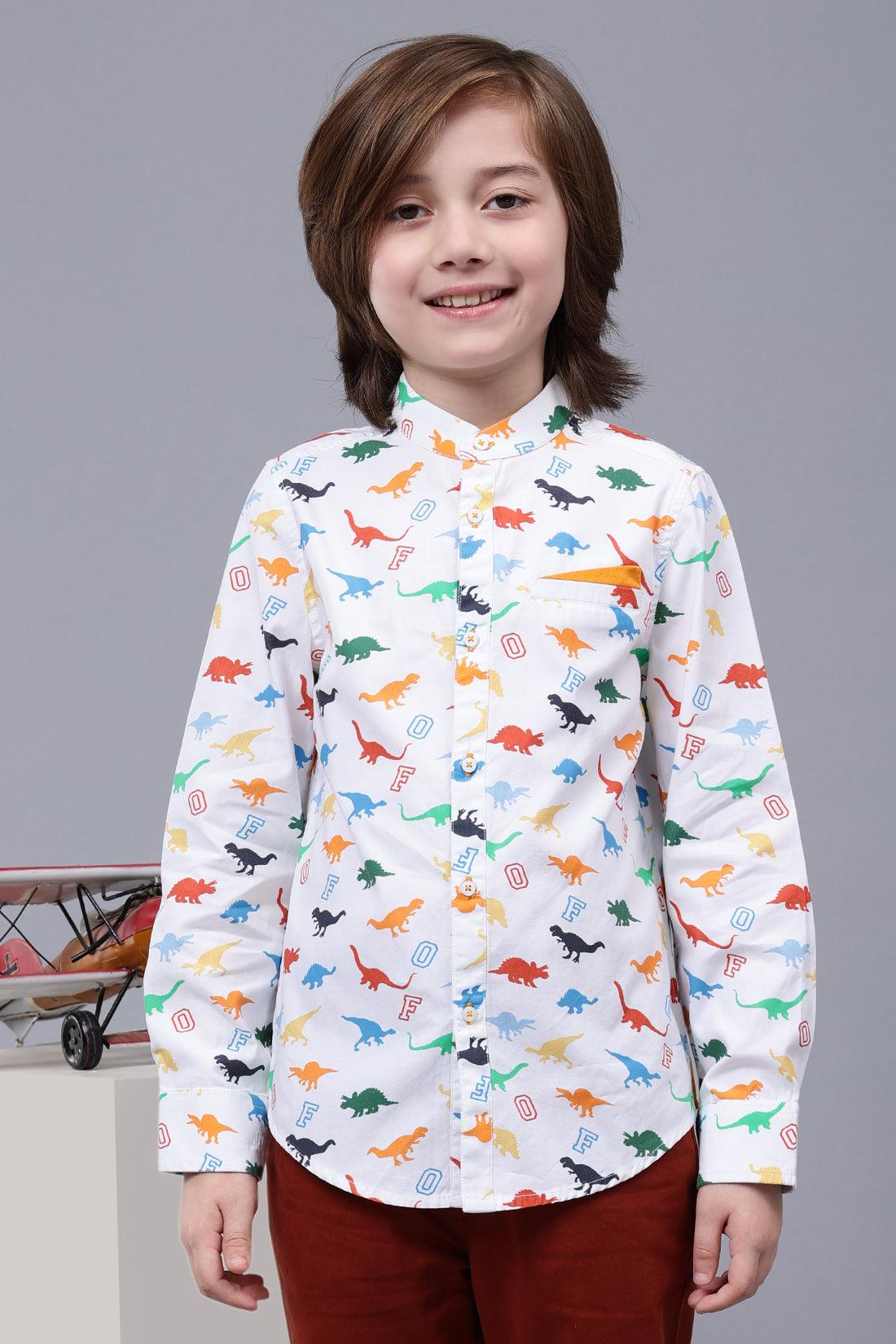 One Friday Kids Boys Off White Cotton Chinese Collar Shirt - One Friday World