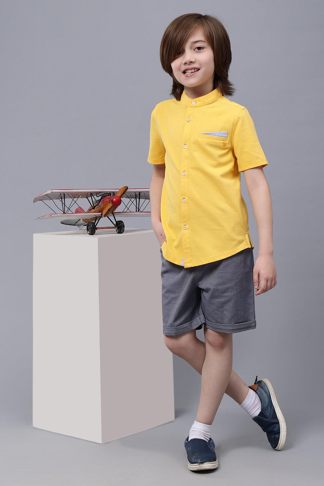 One Friday Kids Boys Yellow Chinese Collar Cotton Shirt - One Friday World