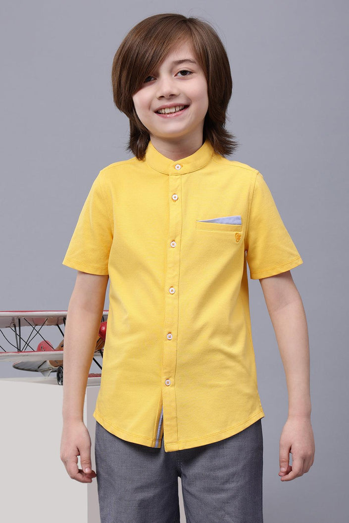 One Friday Kids Boys Yellow Chinese Collar Cotton Shirt - One Friday World