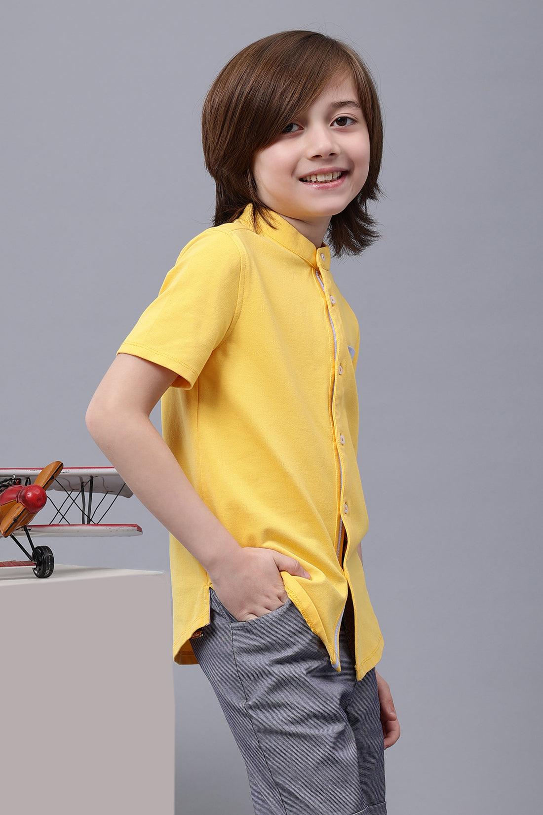 One Friday Kids Boys Yellow Chinese Collar Cotton Shirt - One Friday World