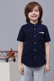 One Friday Kids Boys Navy Blue Cotton Chinese Collar Shirt - One Friday World