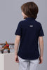 One Friday Kids Boys Navy Blue Cotton Chinese Collar Shirt - One Friday World