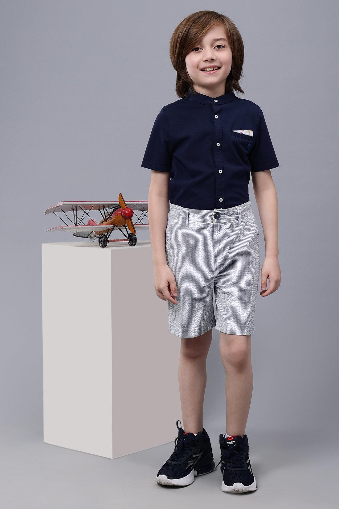 One Friday Kids Boys Blue and White Stripes Cotton Shorts - One Friday World