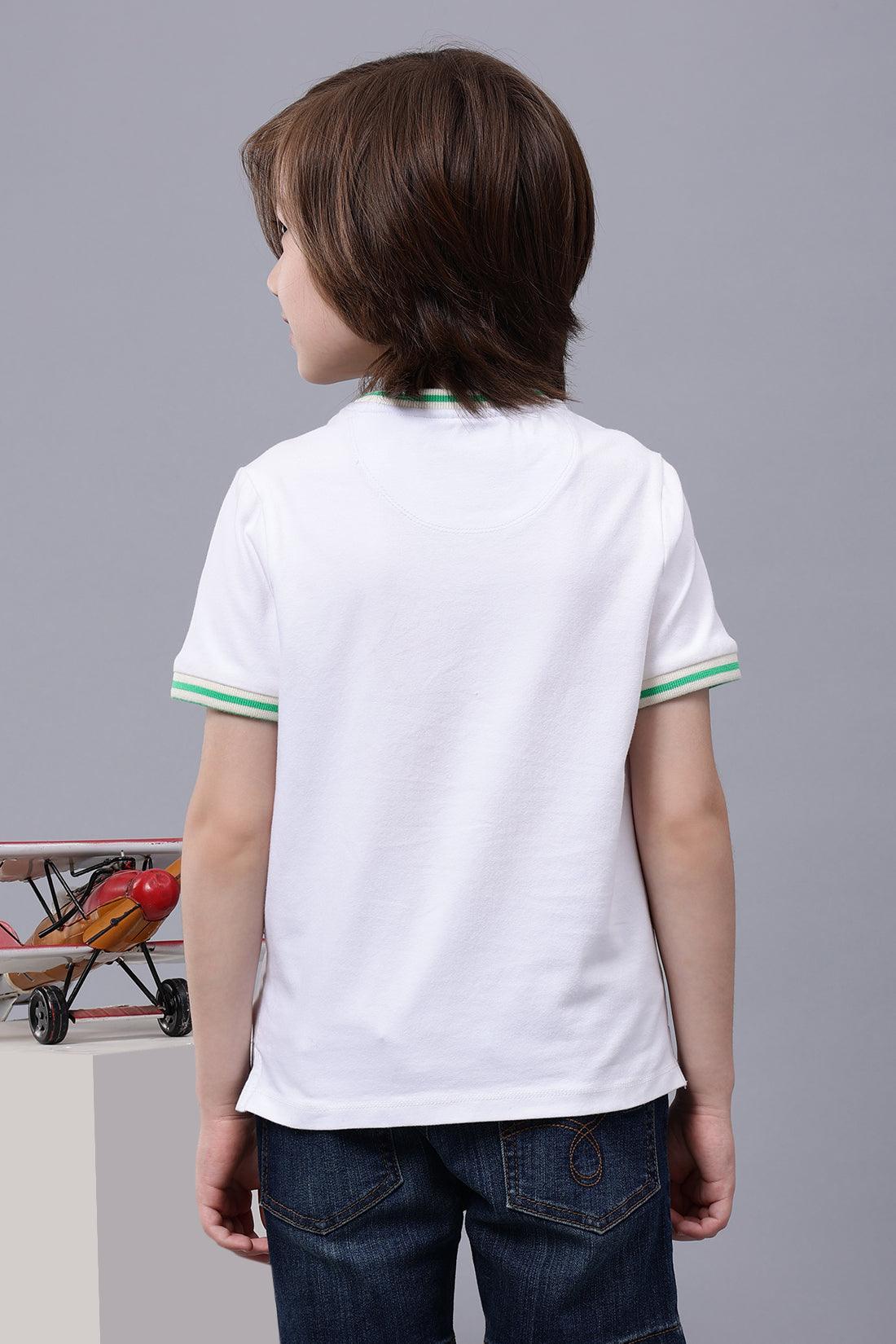 One Friday Kids Boys 100% Cotton White Round Neck Embroidered T-shirt - One Friday World