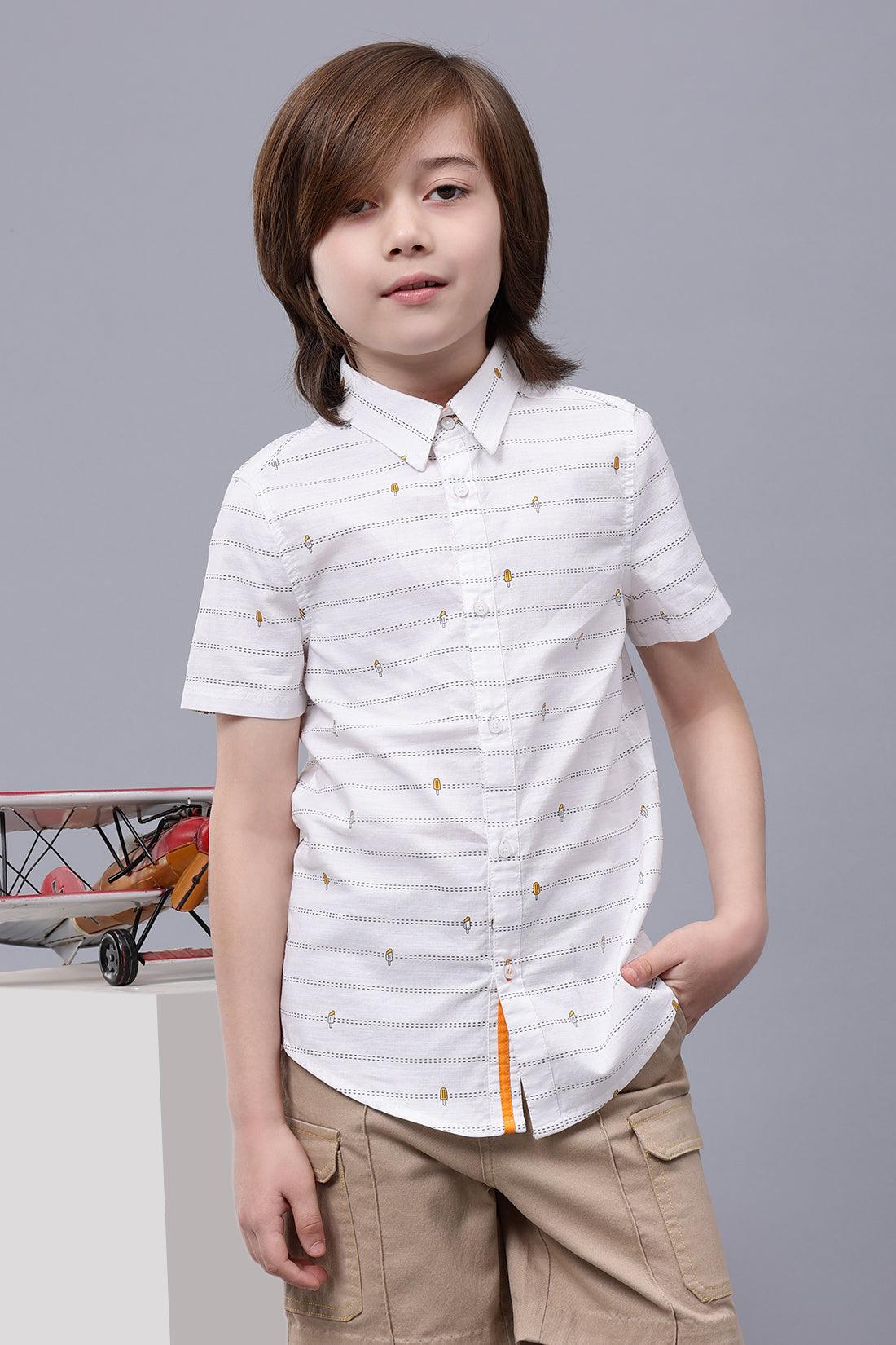 One Friday Kids Boys Off White Cotton Half Sleeves Shirt - One Friday World