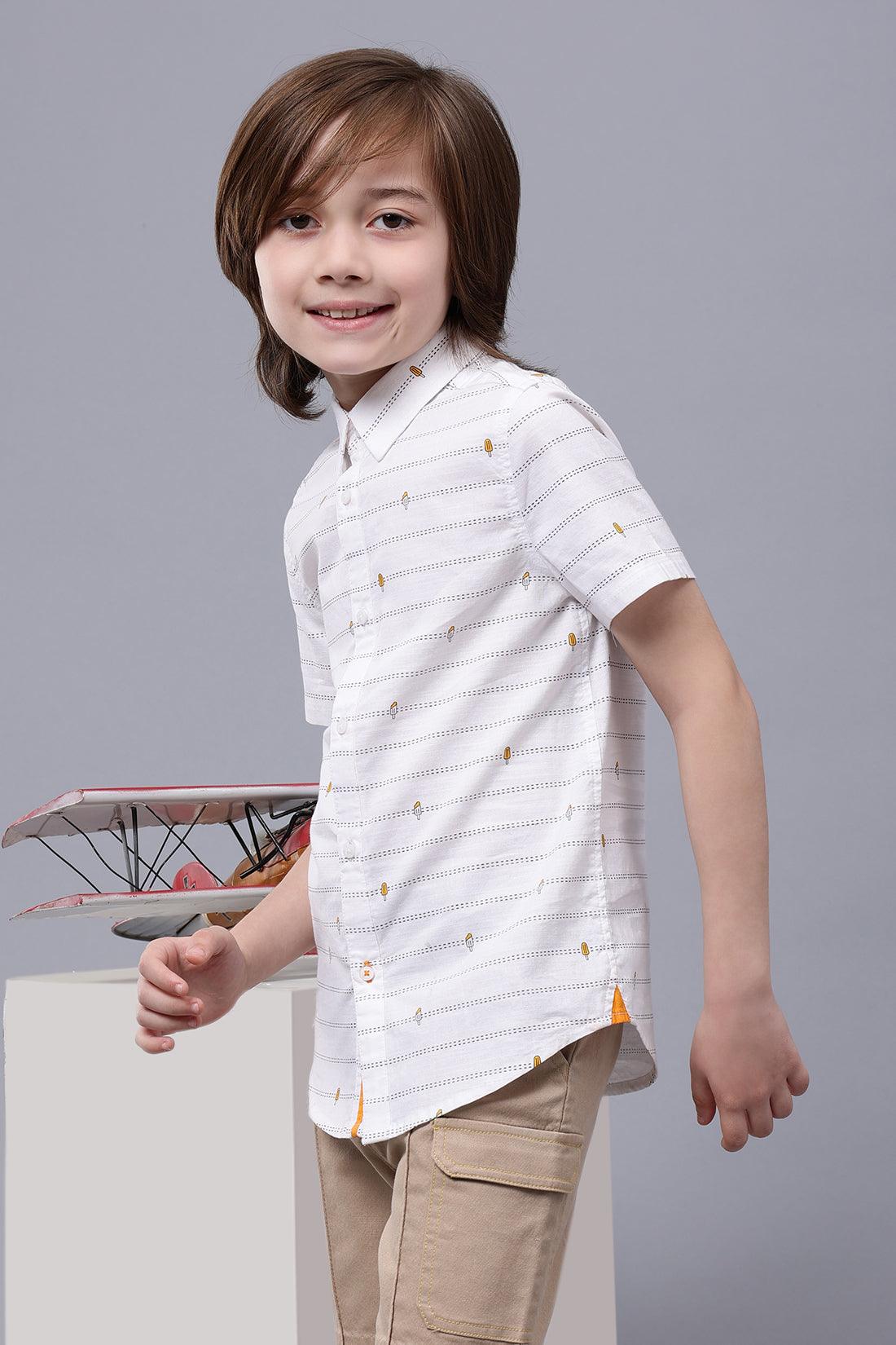 One Friday Kids Boys Off White Cotton Half Sleeves Shirt - One Friday World