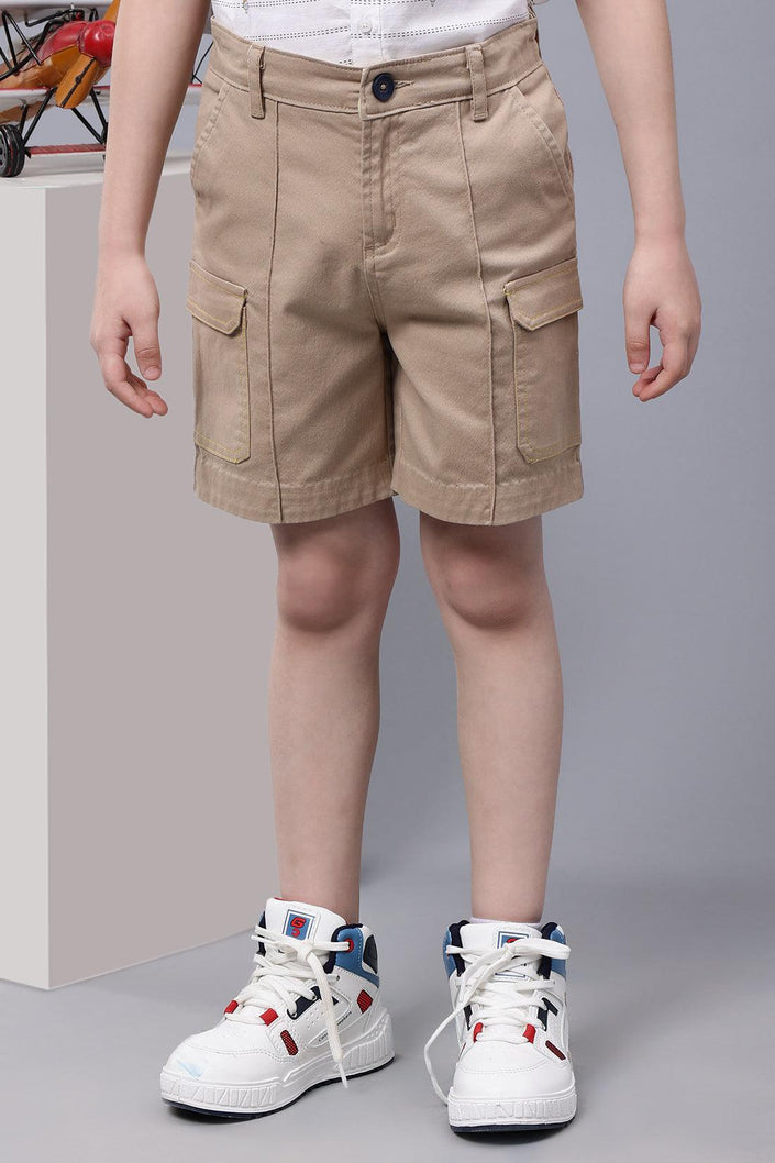 One Friday Boys Beige Cotton Shorts with flapped cargo pockets - One Friday World