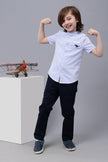 One Friday Kids Boys Blue Cotton Mandarin Collar Shirt - One Friday World