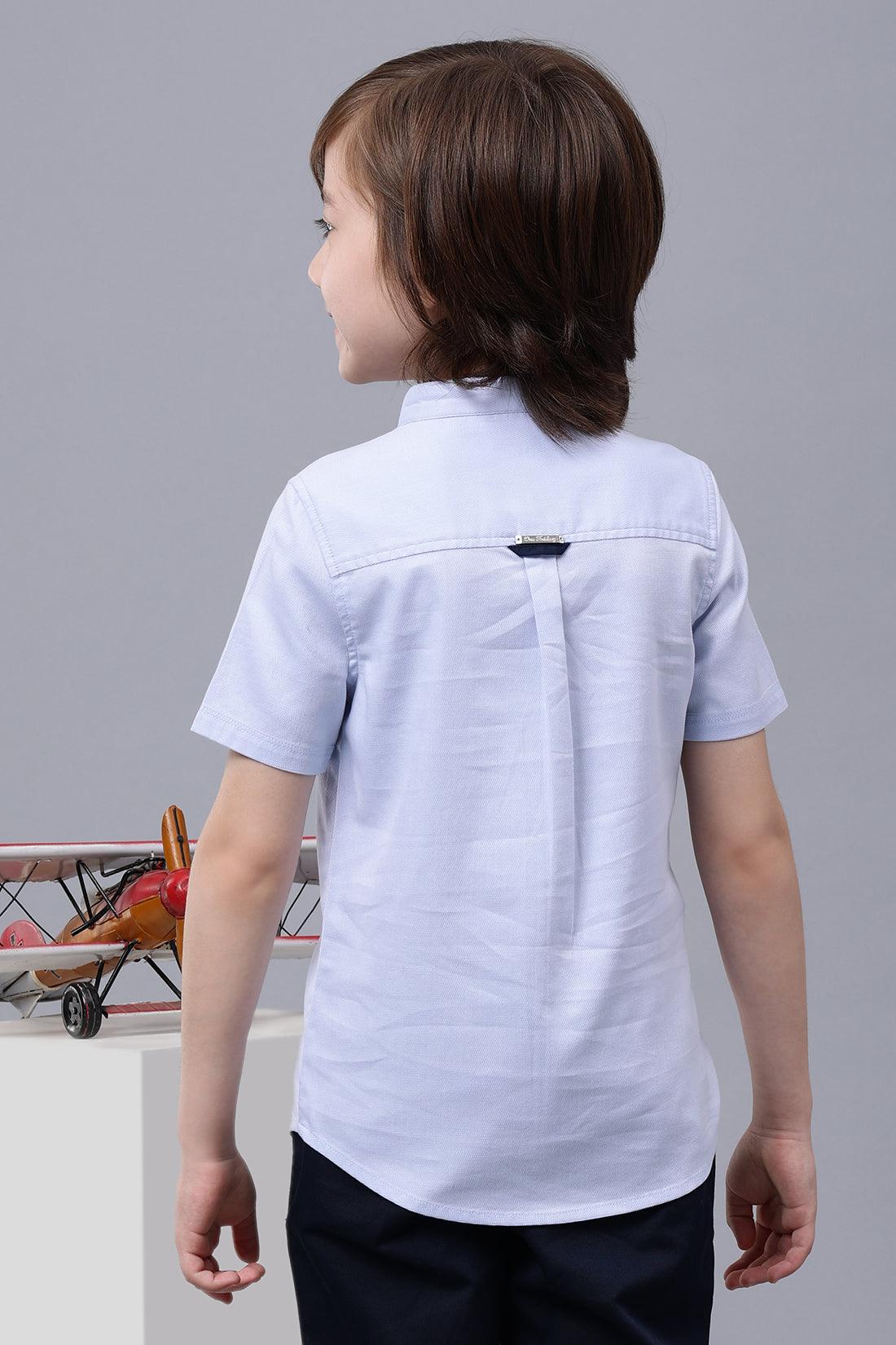 One Friday Kids Boys Blue Cotton Mandarin Collar Shirt - One Friday World