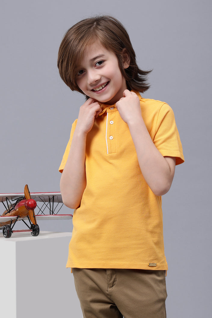 One Friday Kids Boys Yellow Cotton Polo Neck T-shirt