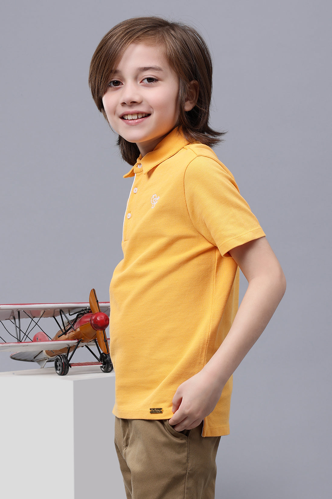 One Friday Kids Boys Yellow Cotton Polo Neck T-shirt