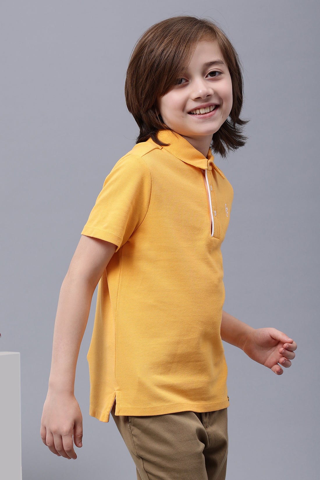 One Friday Kids Boys Yellow Cotton Polo Neck T-shirt