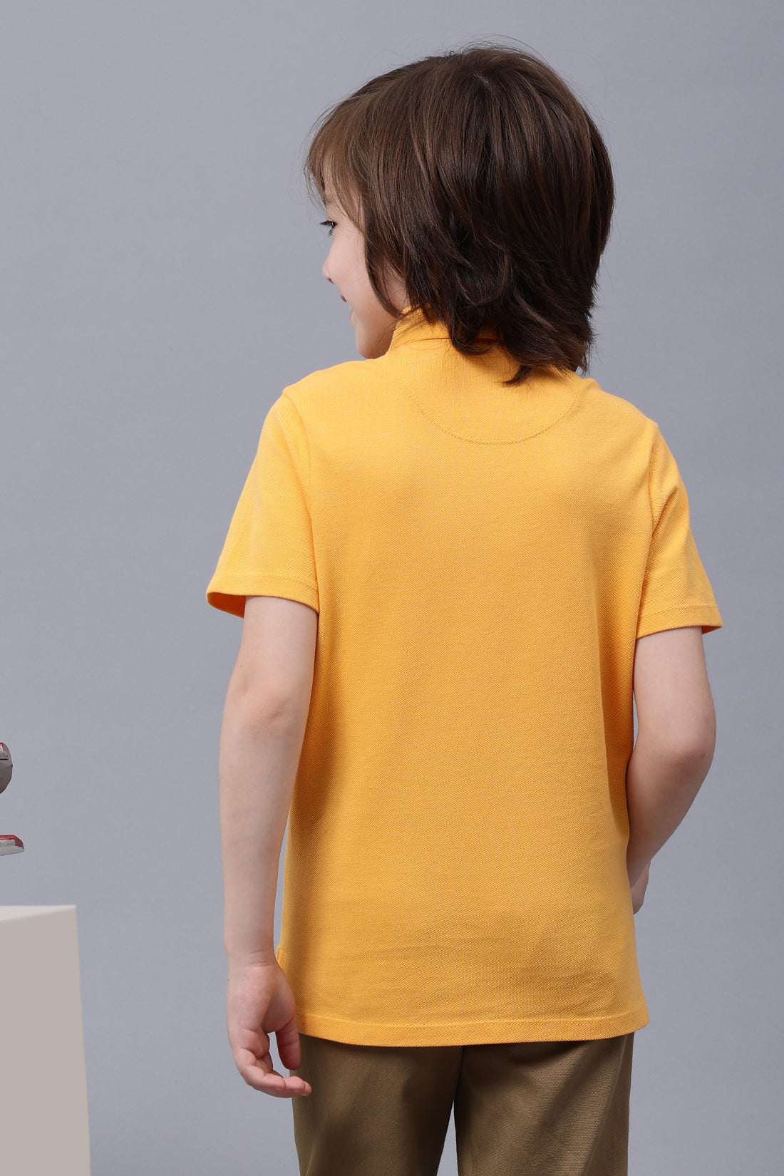 One Friday Kids Boys Yellow Cotton Polo Neck T-shirt