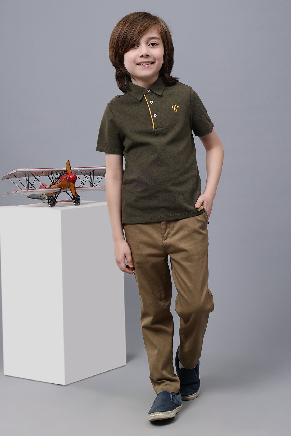 One Friday Kids Boys Olive Green Polo-Neck T-Shirt