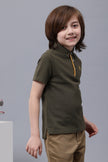 One Friday Kids Boys Olive Green Polo-Neck T-Shirt